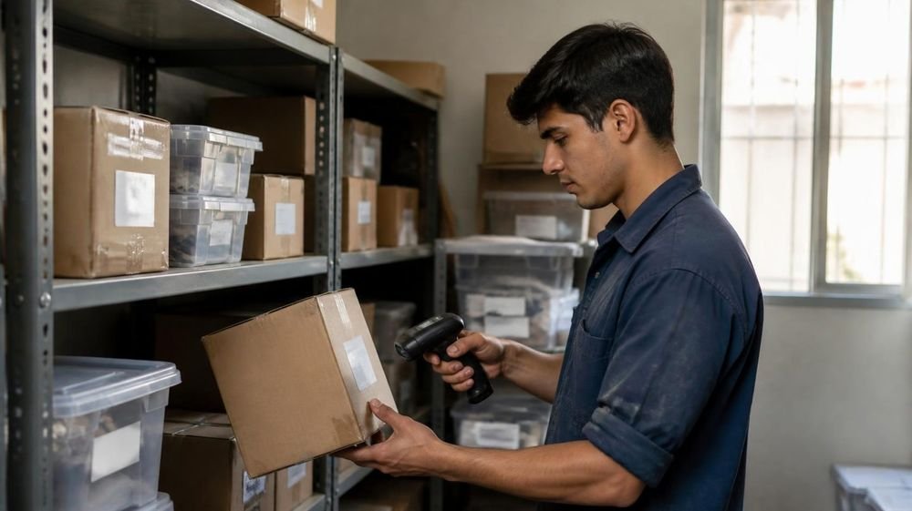 Operario escaneando cajas en el depósito